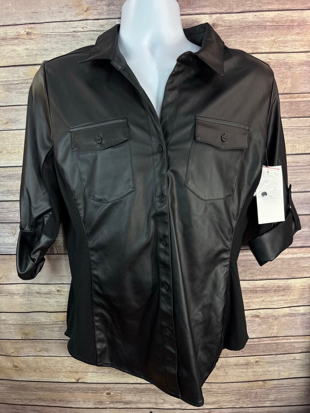 Cavallini Black Button Down Faux Leather Shirt - Size XL - New with Tags